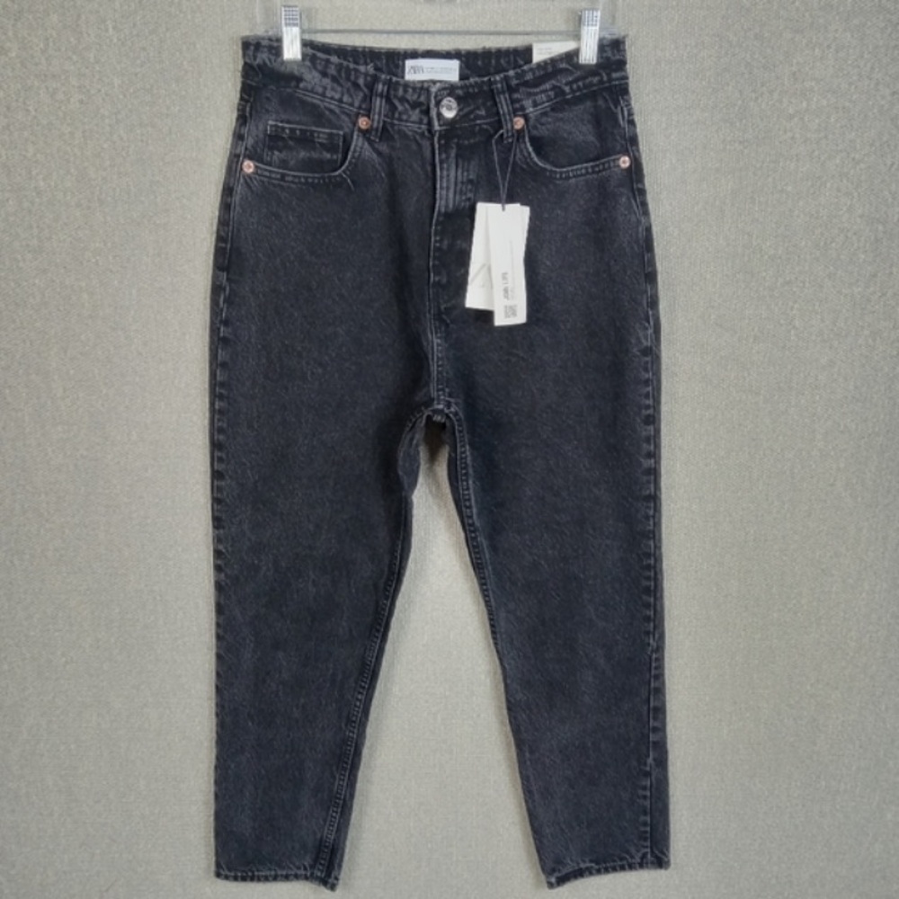 Zara Jeans Womens Size 8 Classic Mom Fit Black High-Rise Ankle Length Dark Wash